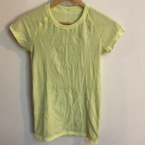 Lululemon yellow stretchy workout T-shirt